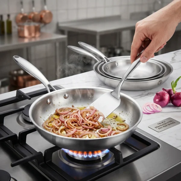 Dynamic_professional_kitchen_202604180012 Set de 3 Poêles Professionnelles - Tri-Ply Stainless Steel