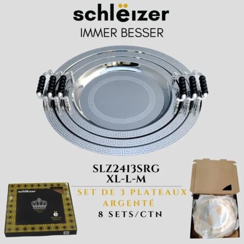 Set de 3 Plateaux Argentés Premium – Design Élégant