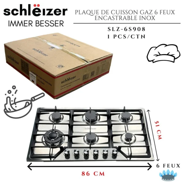 Plaque de Cuisson Gaz Encastrable Schleizer – 5 Feux Inox (76 cm)