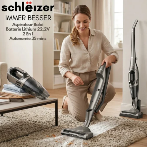 cleaning lady Aspirateur Balai Sans Fil Schleizer 2 en 1 – Batterie Lithium 22.2V