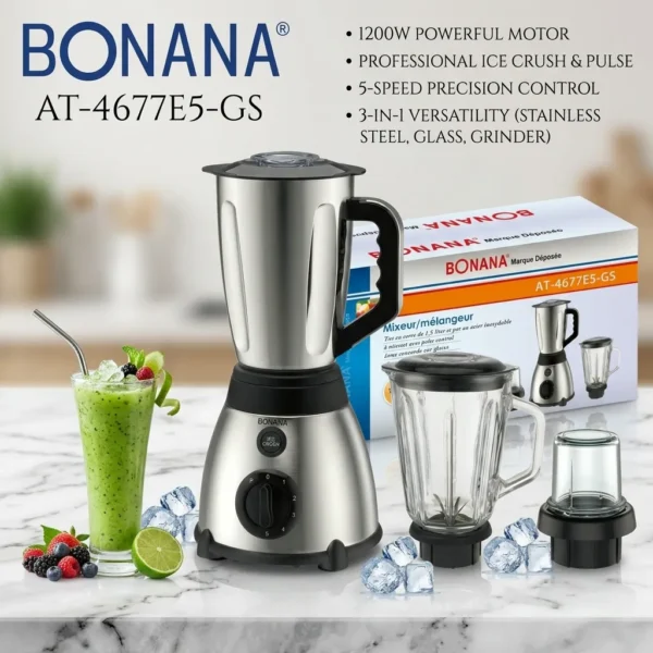 Blender Mixeur 3-en-1 1200W – Puissance & Polyvalence